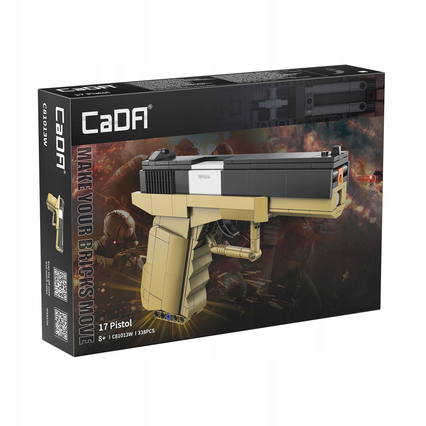 Konstrukcinis žaislas CADA GINKLAS GLOCK 17 MECHANINIS PISTOLETAS 338 DALYS + 5 ŠOVINIAI