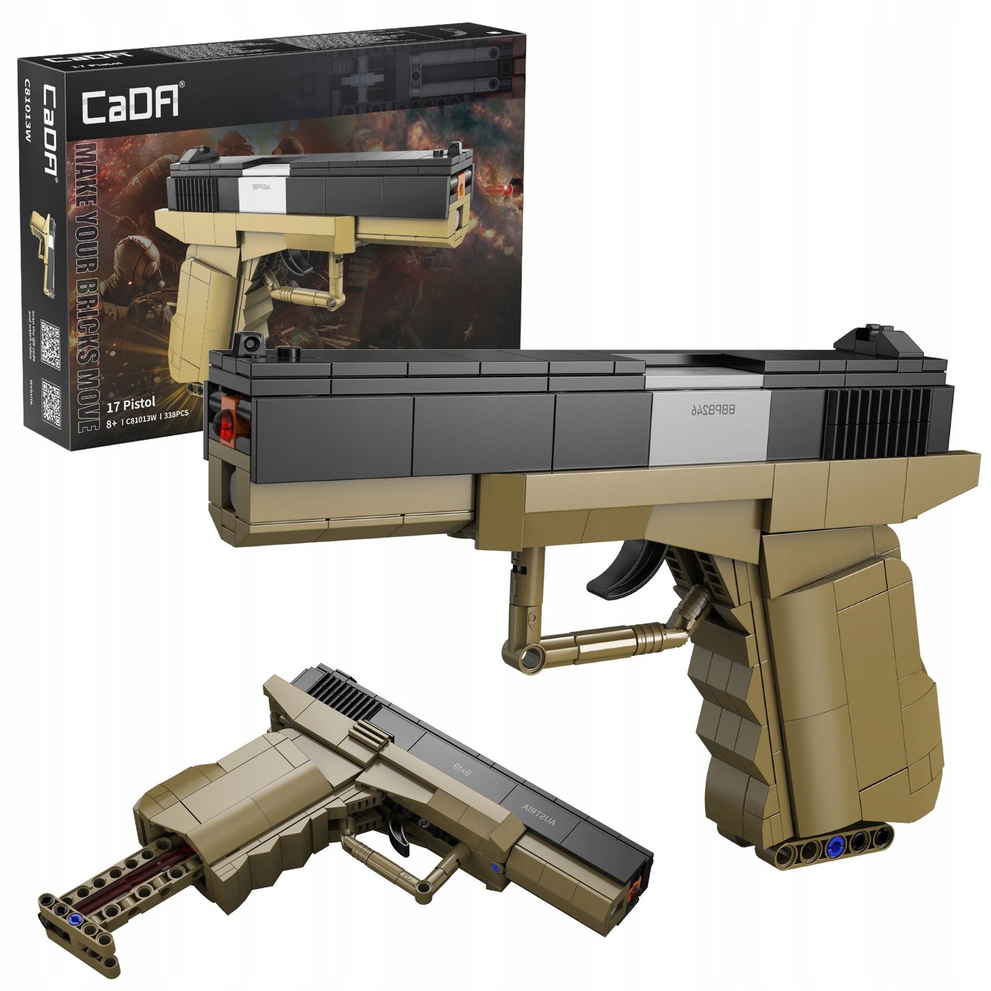 Konstrukcinis žaislas CADA GINKLAS GLOCK 17 MECHANINIS PISTOLETAS 338 DALYS + 5 ŠOVINIAI