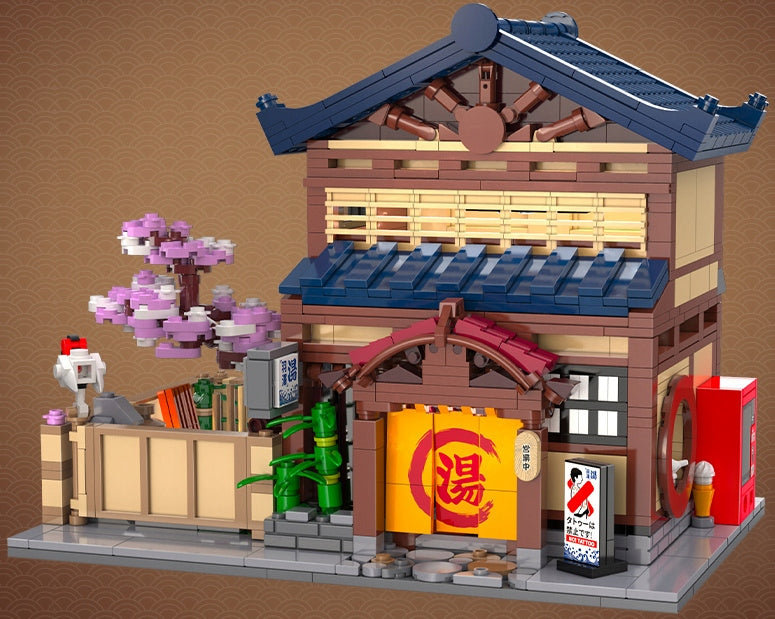 Statybinės kaladėlės CADA Pastatas SENTO Japonų pirtis LED šviesos 1249 elementai Rinkinys