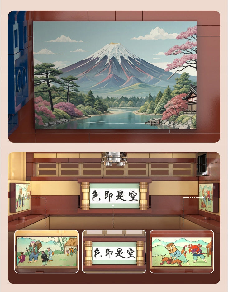 Statybinės kaladėlės CADA Pastatas SENTO Japonų pirtis LED šviesos 1249 elementai Rinkinys