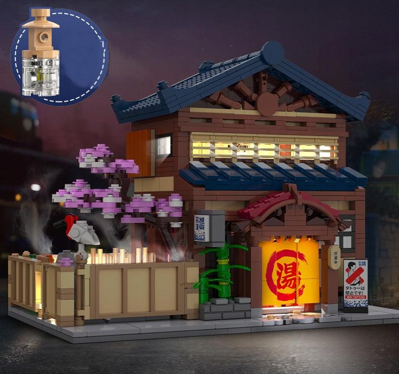 Statybinės kaladėlės CADA Pastatas SENTO Japonų pirtis LED šviesos 1249 elementai Rinkinys