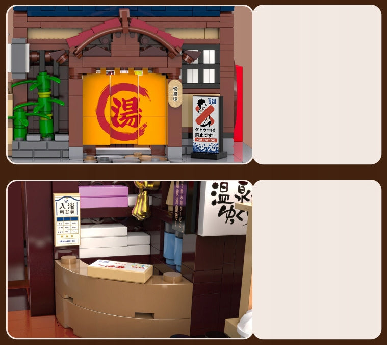 Statybinės kaladėlės CADA Pastatas SENTO Japonų pirtis LED šviesos 1249 elementai Rinkinys