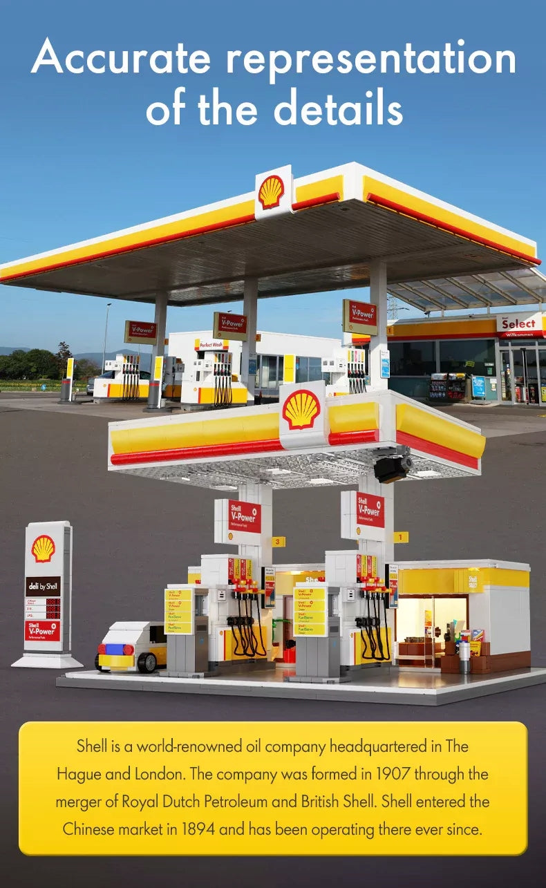 Statybiniai blokeliai CaDA PASTATAS DEGELINĖ SHELL 1309 DALYS + LED APŠVIETIMAS