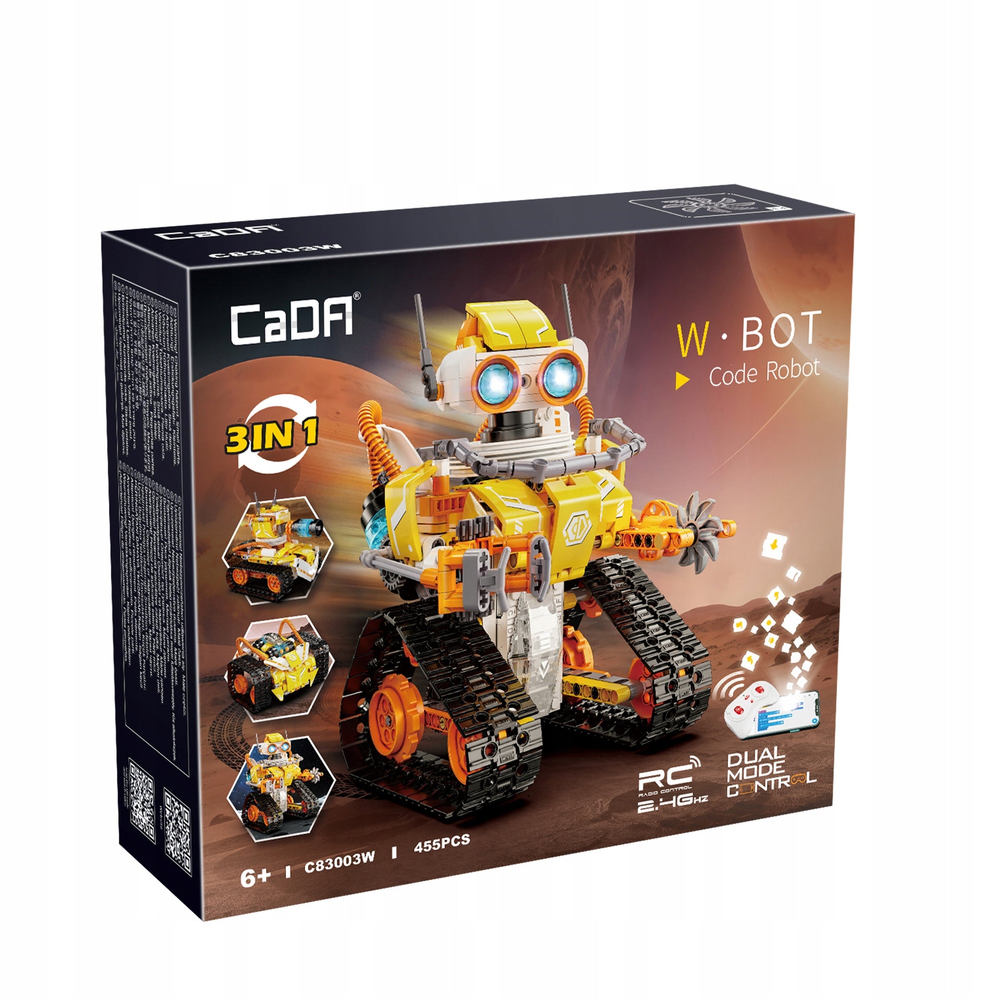 Statybiniai blokeliai CADA CODE ROBOT MODEL W.BOT RC Nuotoliniu būdu valdomas DUAL MODE 455 elementai
