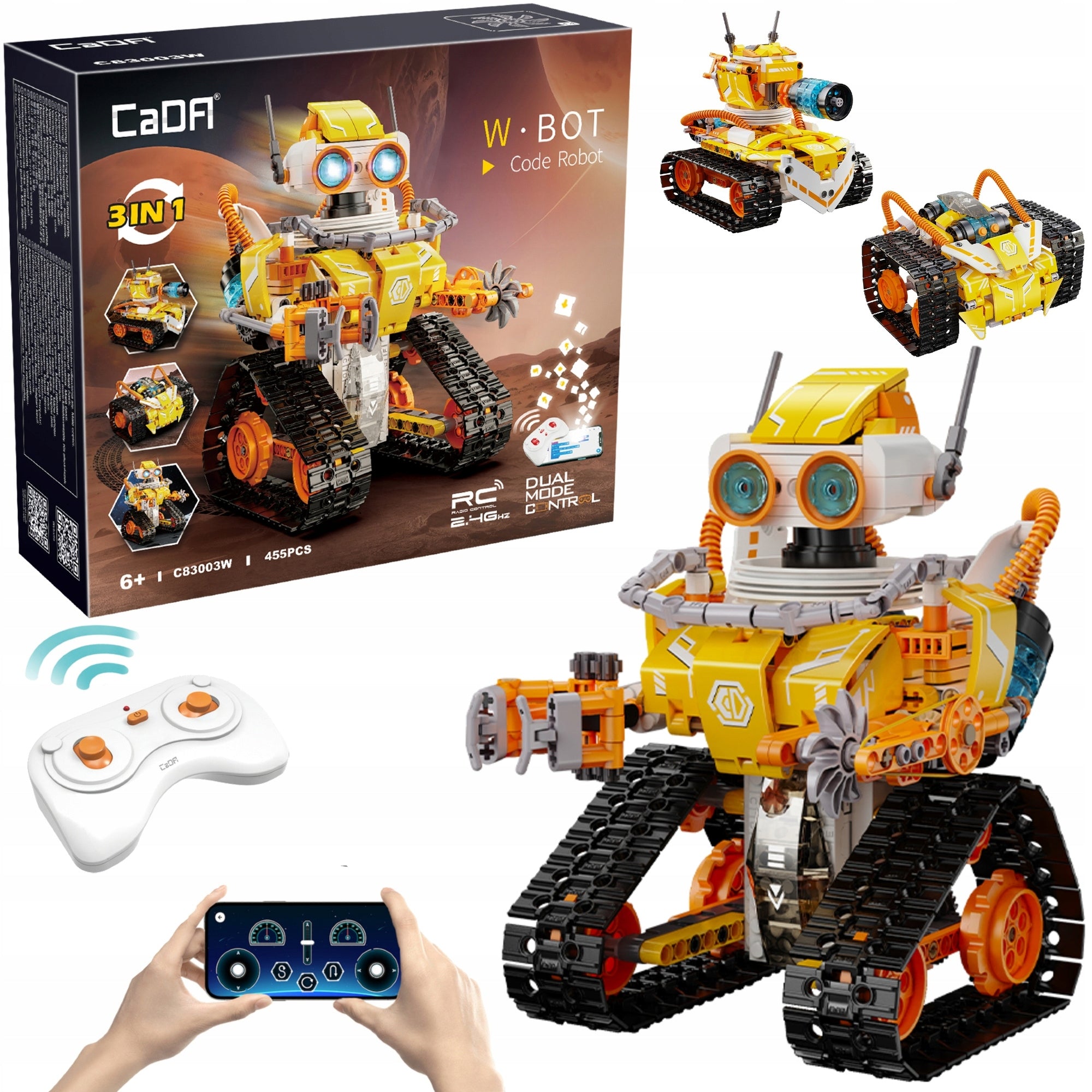 Statybiniai blokeliai CADA CODE ROBOT MODEL W.BOT RC Nuotoliniu būdu valdomas DUAL MODE 455 elementai