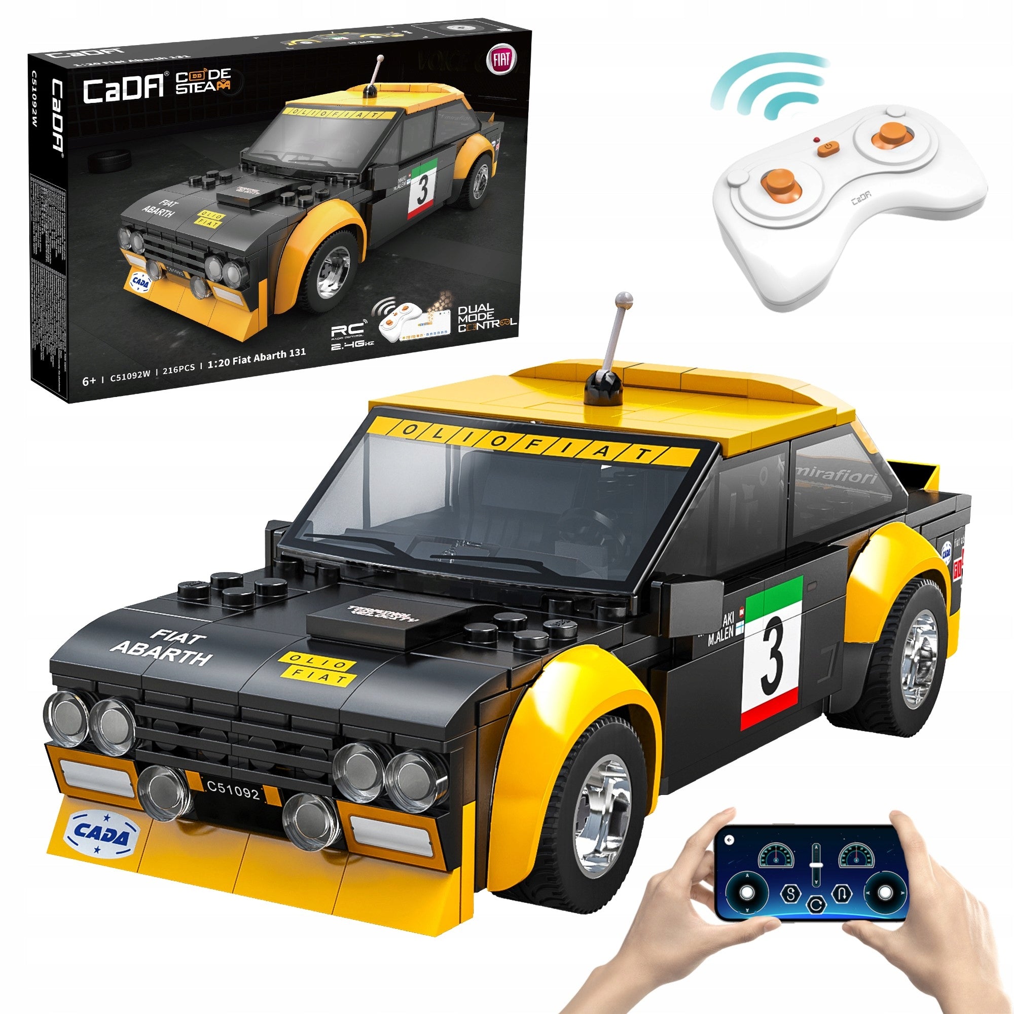 CADA FIAT ABARTH 131 nuotoliniu būdu valdomas automobilis DUAL MODE RC, 216 det.