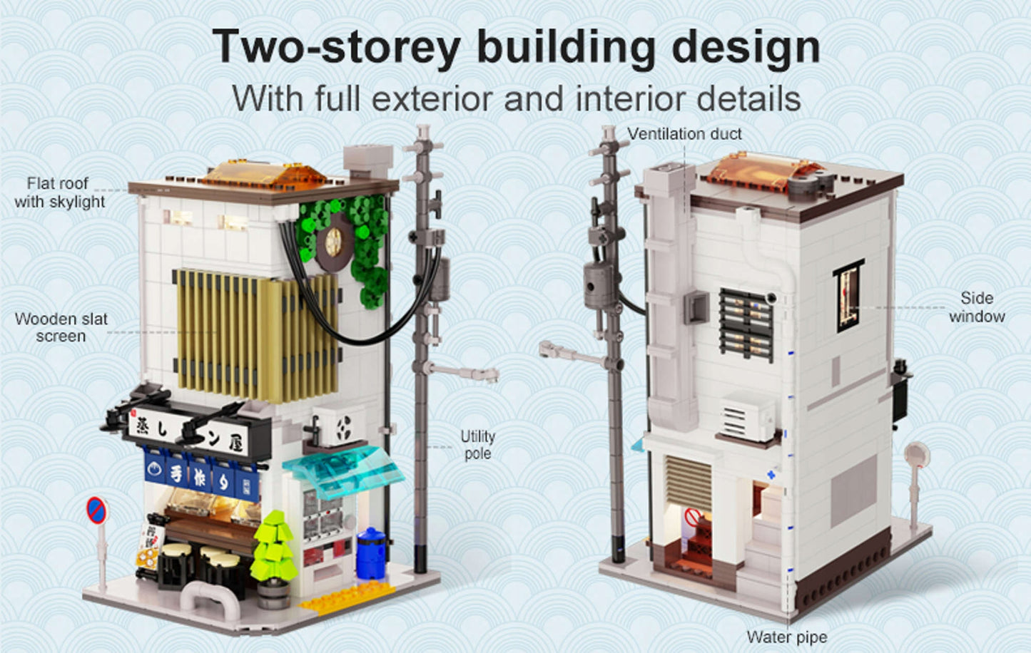 Konstruktorius CaDA Japoniškas bandelių parduotuvės "Bun Shop" pastatas, LED apšvietimas, 1108 detalės.