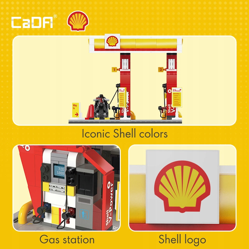 Statybiniai blokeliai CaDA Mini degalinė SHELL 305 detalės pastatas