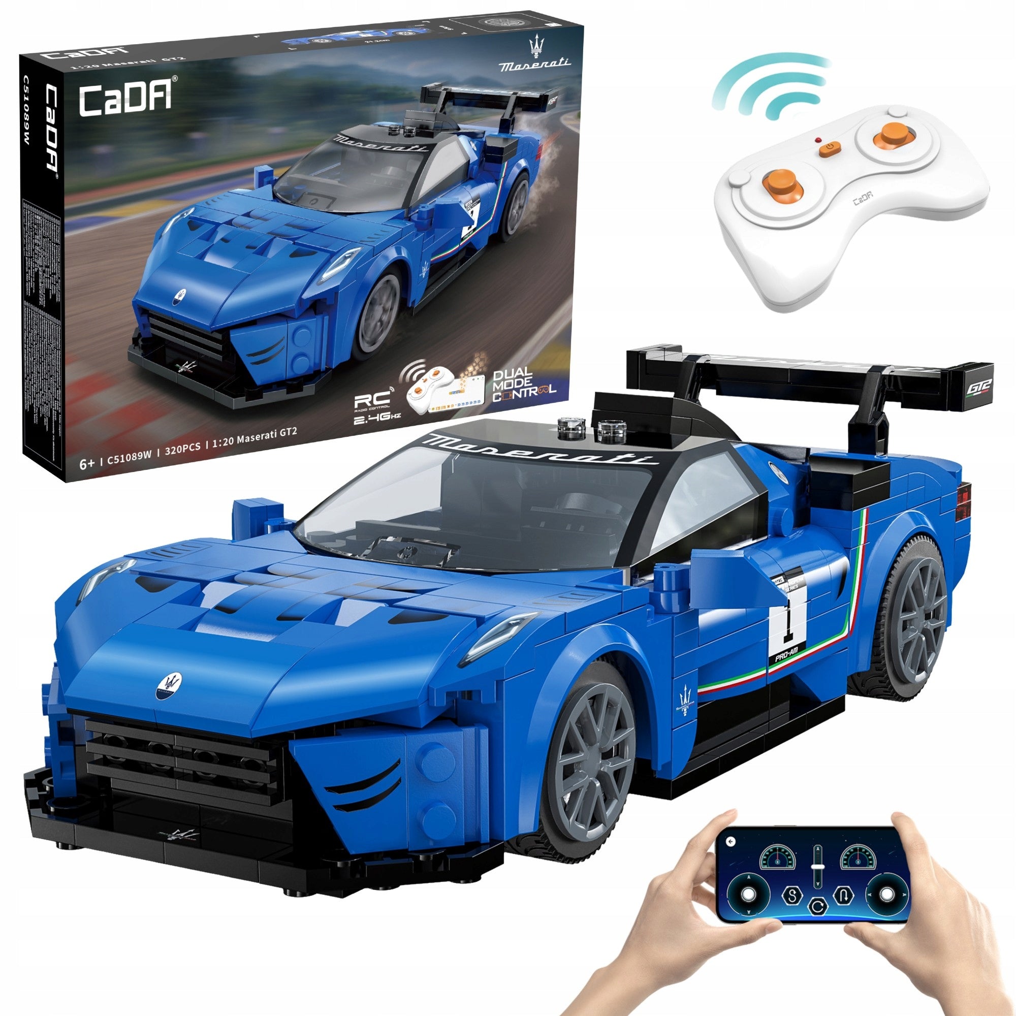 Statybiniai blokeliai CADA MASERATI GT2, sportinis automobilis, 320 elementų, valdomas nuotoliniu būdu RC