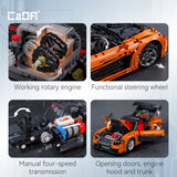 Statybiniai blokeliai CaDA MAZDA RX-7 VEILSIDE komplektas, nuotoliniu būdu valdomas 3305 dalys. RC + LED