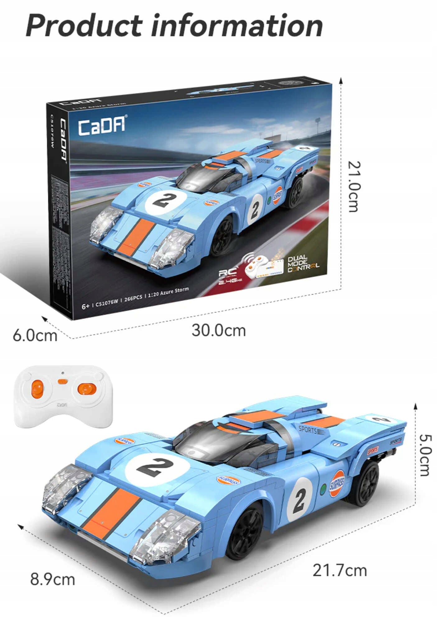 Konstruktorius CADA RC sportinis automobilis AZURE STORM CHAMPIONS valdomas nuotoliniu būdu 266 el.