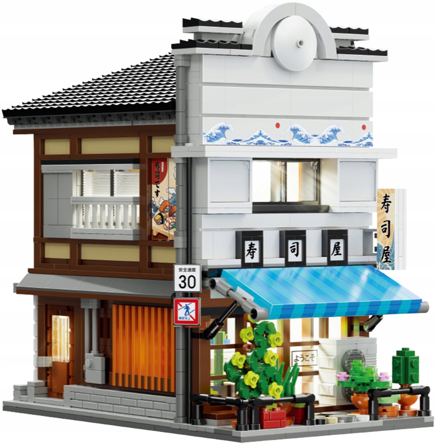 Statybiniai kaladėlės CaDA Sushi parduotuvė, Japonų serija, Didelis, 1665 elementai + LED