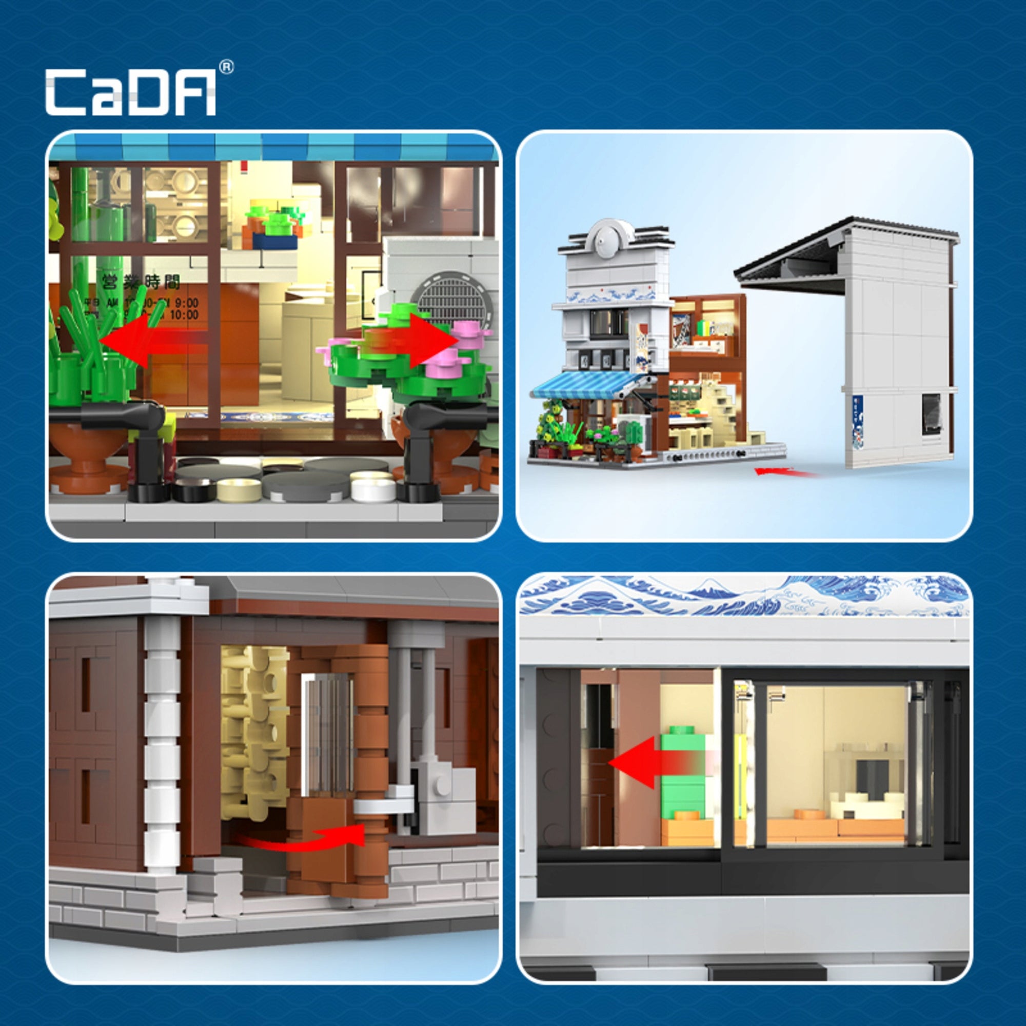 Statybiniai kaladėlės CaDA Sushi parduotuvė, Japonų serija, Didelis, 1665 elementai + LED