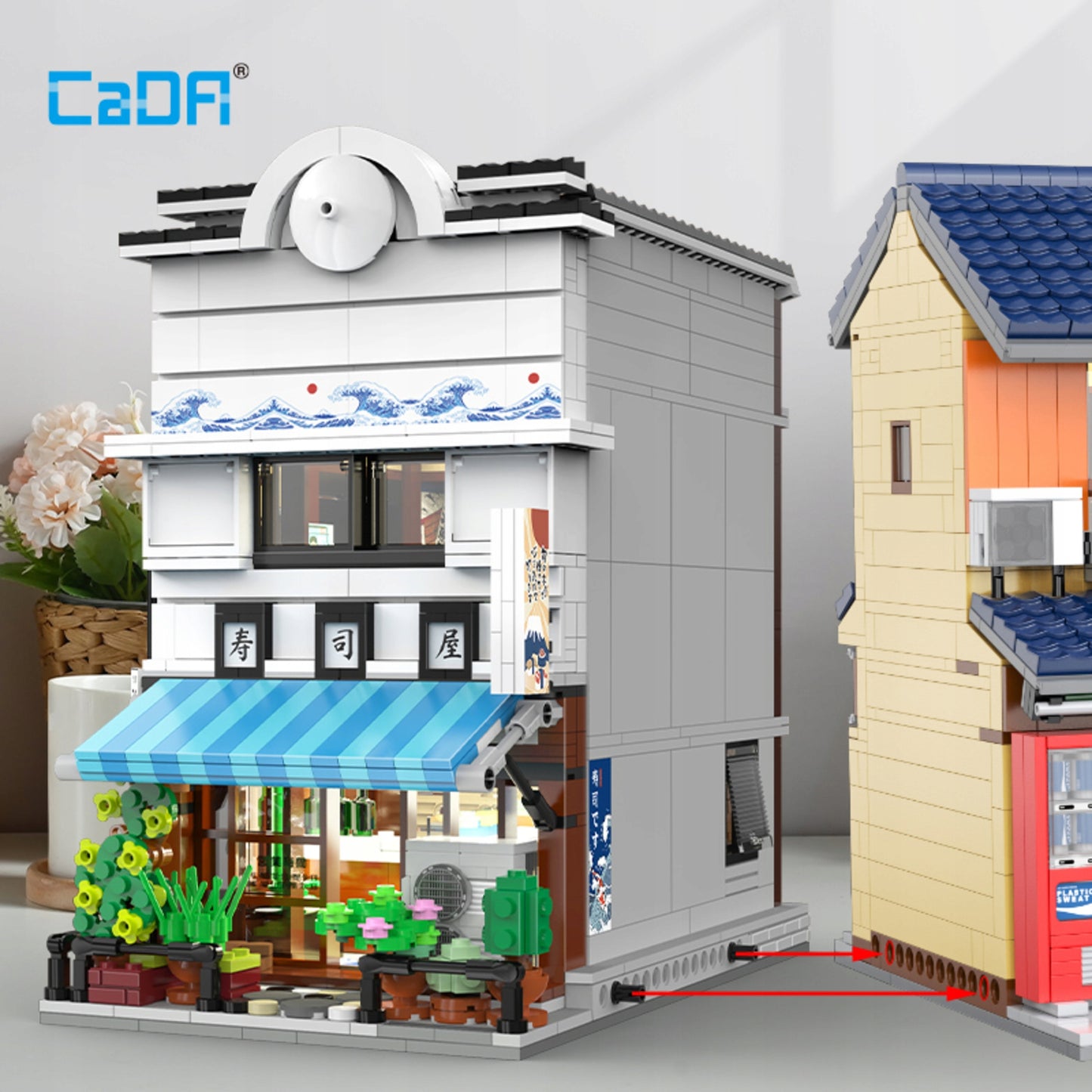 Statybiniai kaladėlės CaDA Sushi parduotuvė, Japonų serija, Didelis, 1665 elementai + LED