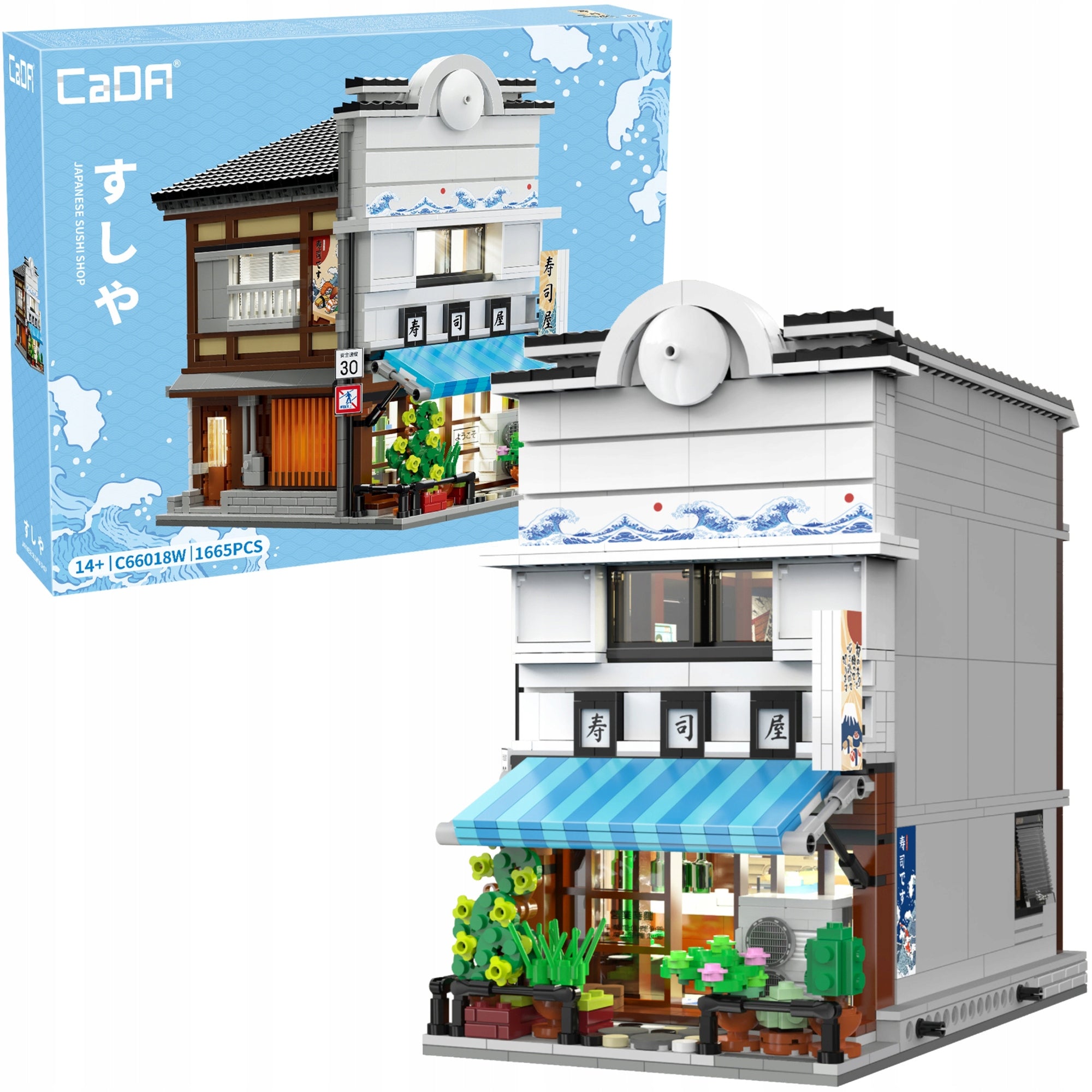 Statybiniai kaladėlės CaDA Sushi parduotuvė, Japonų serija, Didelis, 1665 elementai + LED
