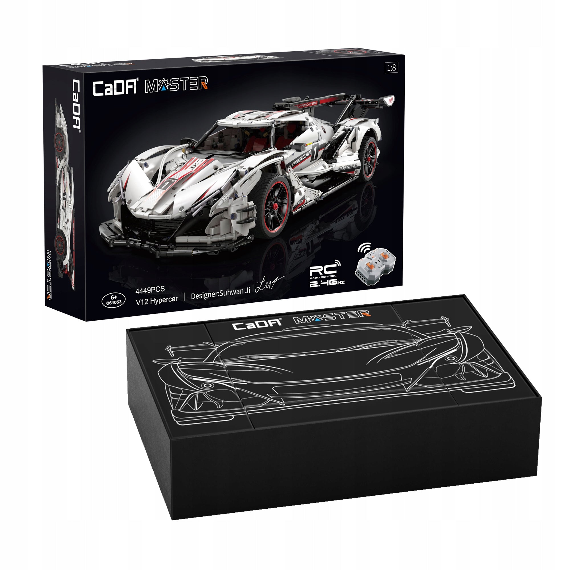 Konstrukciniai blokeliai CaDA TECHNIC Hyper Car V12 4449 El. RC PRO POWER SYSTEM