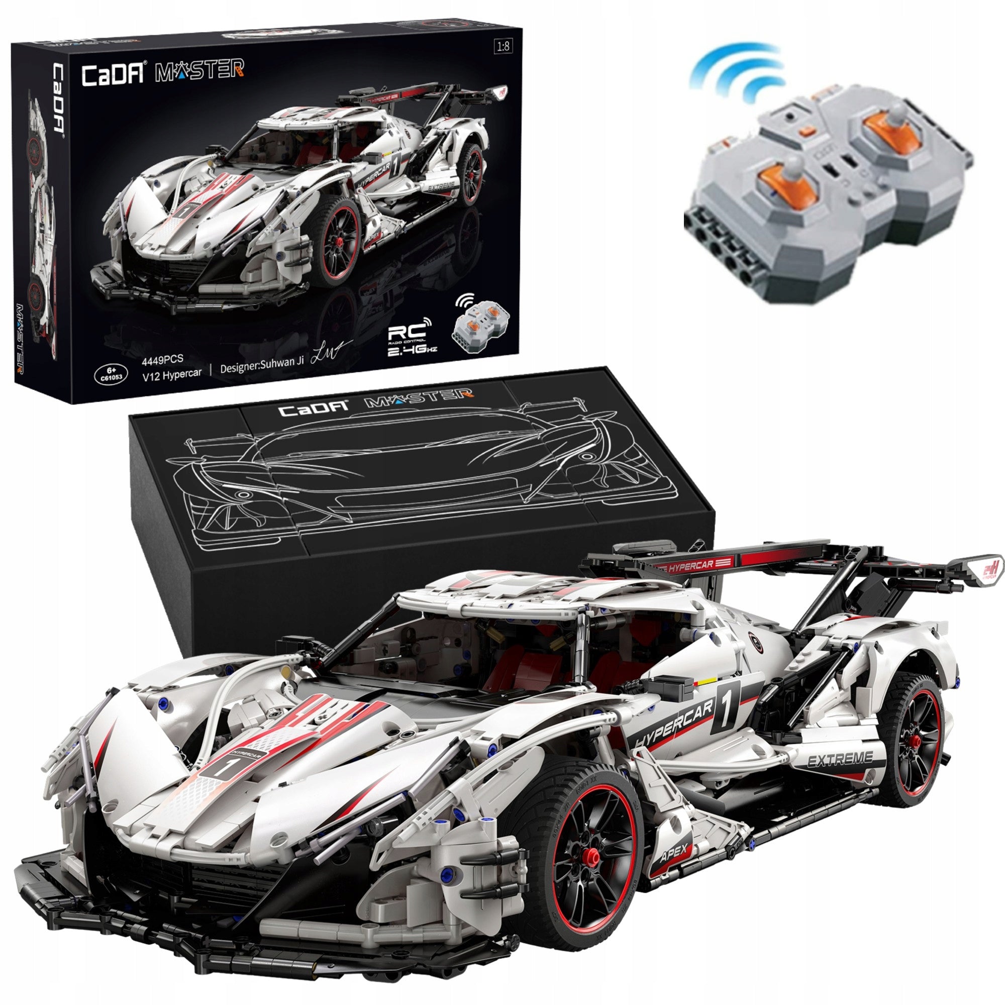 Konstrukciniai blokeliai CaDA TECHNIC Hyper Car V12 4449 El. RC PRO POWER SYSTEM