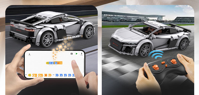 CADA Statybiniai blokeliai, RC lenktyninis automobilis AUDI R8 COUPE 1:14, nuotoliniu būdu valdomas, 536 elementai.