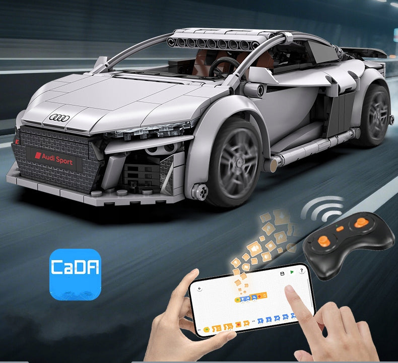 CADA Statybiniai blokeliai, RC lenktyninis automobilis AUDI R8 COUPE 1:14, nuotoliniu būdu valdomas, 536 elementai.