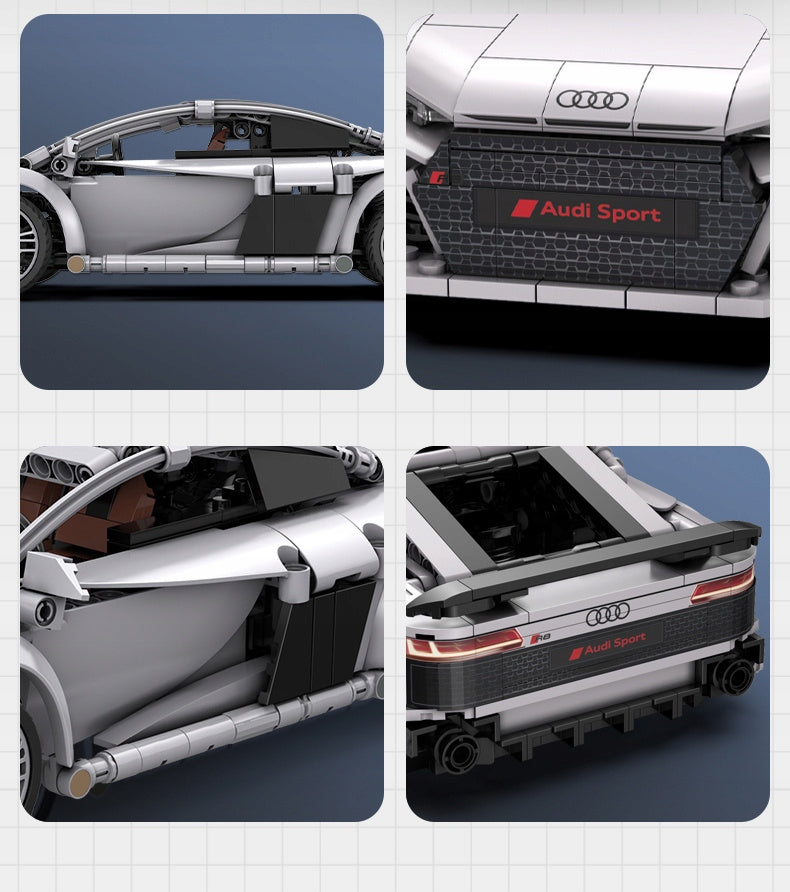 CADA Statybiniai blokeliai, RC lenktyninis automobilis AUDI R8 COUPE 1:14, nuotoliniu būdu valdomas, 536 elementai.