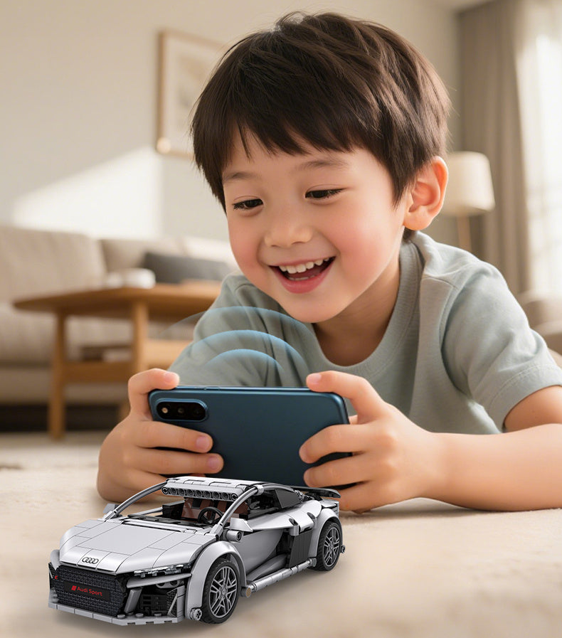 CADA Statybiniai blokeliai, RC lenktyninis automobilis AUDI R8 COUPE 1:14, nuotoliniu būdu valdomas, 536 elementai.