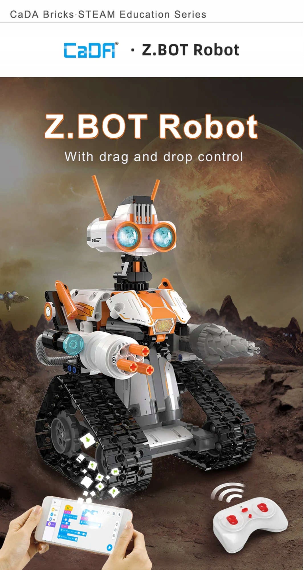 Konstruktorius CaDA Z.BOT CODE ROBOT RC Valdomas Programuojamas Robotikos 462 EL