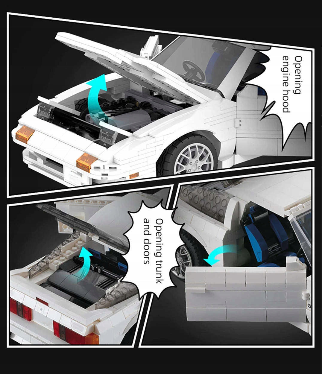 CaDA statybiniai blokeliai, nuotoliniu būdu valdomas MAZDA RX-7 INITIAL-D, LED šviesa, savaeigė