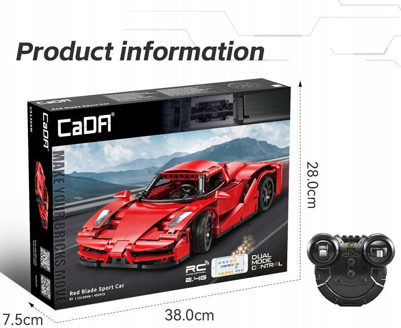 Konstrukcinis rinkinys CADA Nuotoliniu būdu valdomas sportinis automobilis 32cm RED BLADE 405 dalys