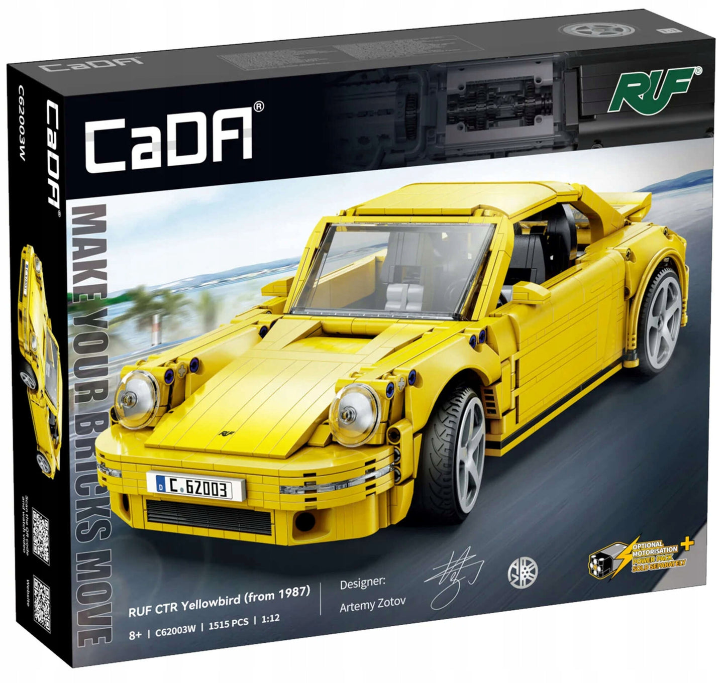 Statybiniai blokeliai CaDA nuotoliniu būdu valdomas miesto automobilis RUF CTR su RC pavara 1515 el.