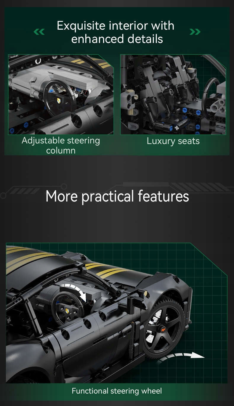 Konstruktorius CADA Nuotoliniu Būdu Valdomas Miesto Automobilis RUF GT Pavara LED RC 1655 EL