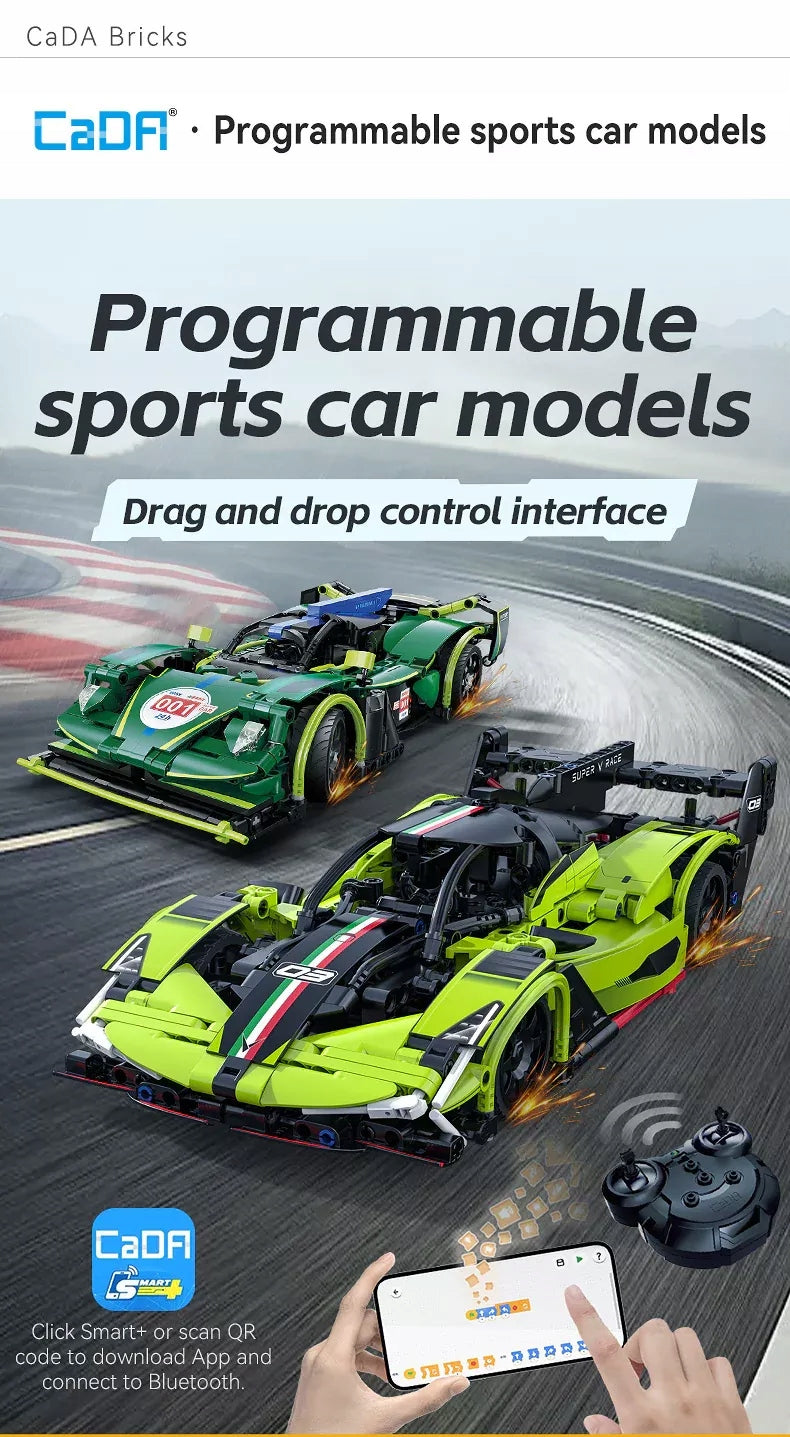 Statybiniai blokeliai CaDA nuotoliniu būdu valdomas automobilis Phantom RC 395 elementai