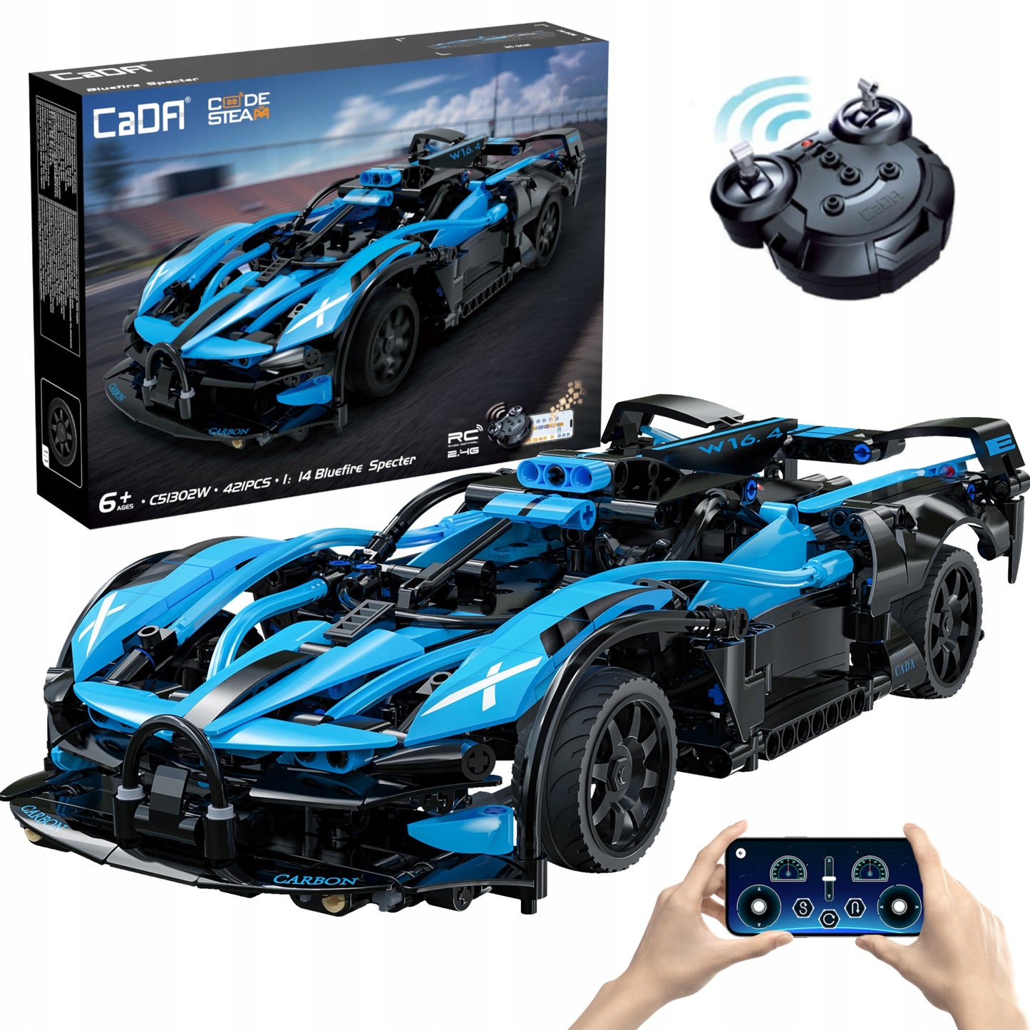 Konstrukciniai blokeliai CADA Rinkinys BLUEFIRE SPECTER 1:14 RC automobilių su nuotolinio valdymo pultu 421E