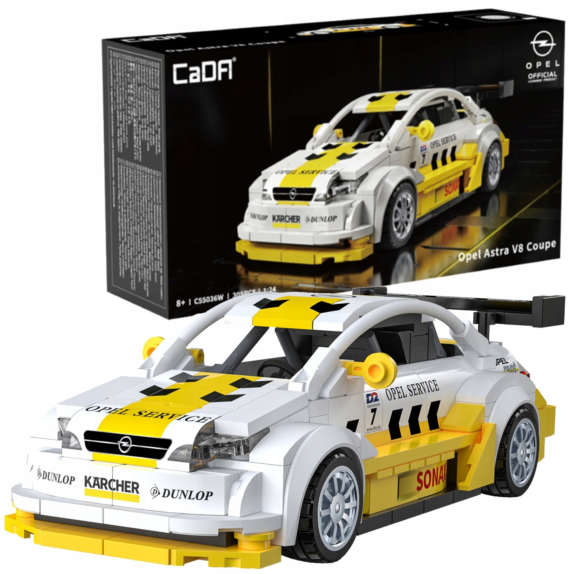 Statybiniai blokeliai CaDA Rinkinys Opel Astra V8 Coupe DTM 1:24 Kolekcinis automobilis 305 dalys