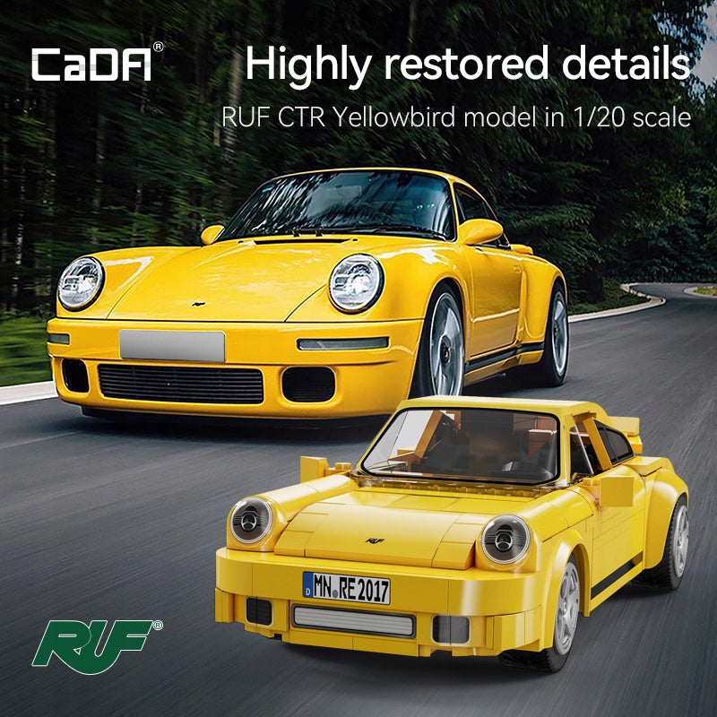 CaDA RUF CTR 2017 GELTONASIS PAUKŠTIS VALDOMAS NUOTOLIU AUTOMOBILIS 222 ELEMENTAI