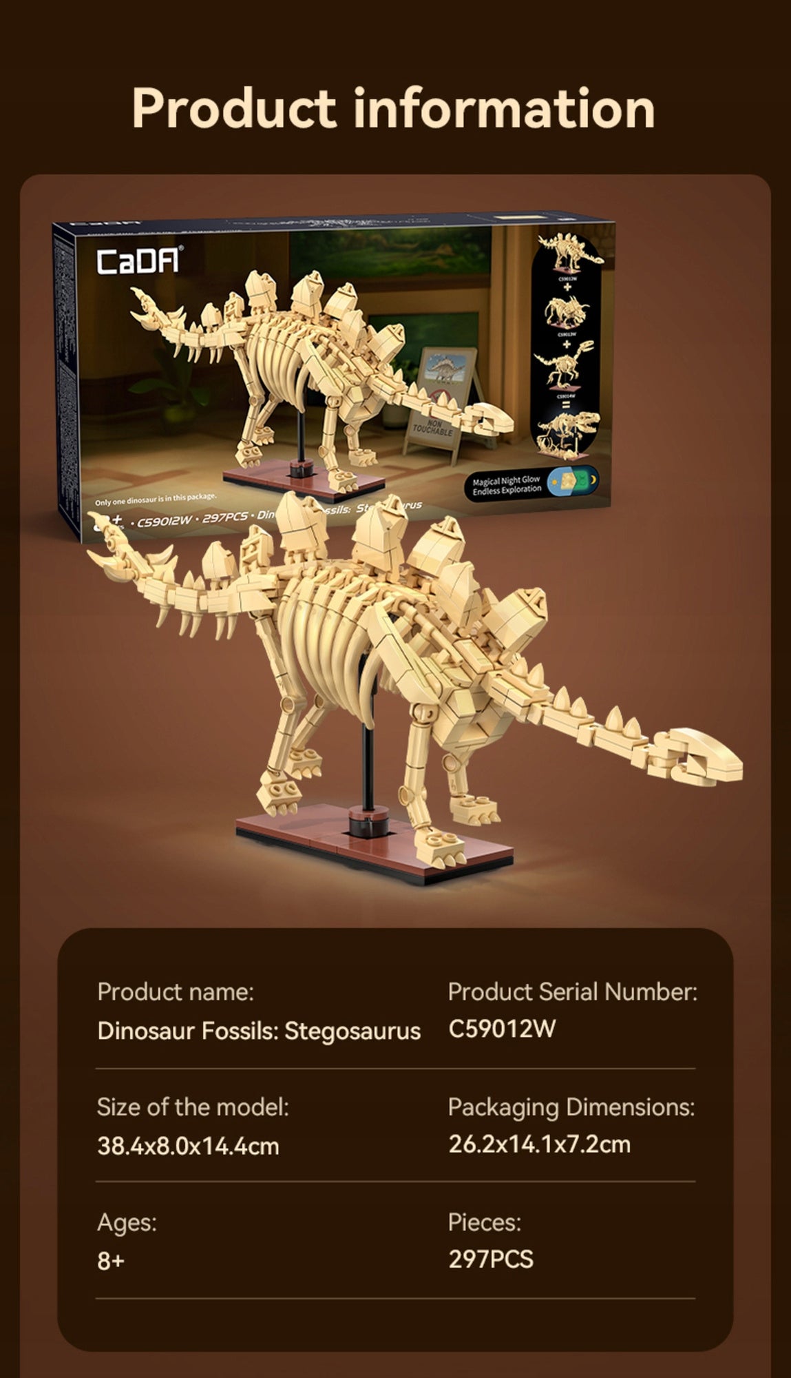 Statybinės kaladėlės CaDA rinkinys - Stegozauras Skeletas, Dinozaurų Fosilijos Modelis 297