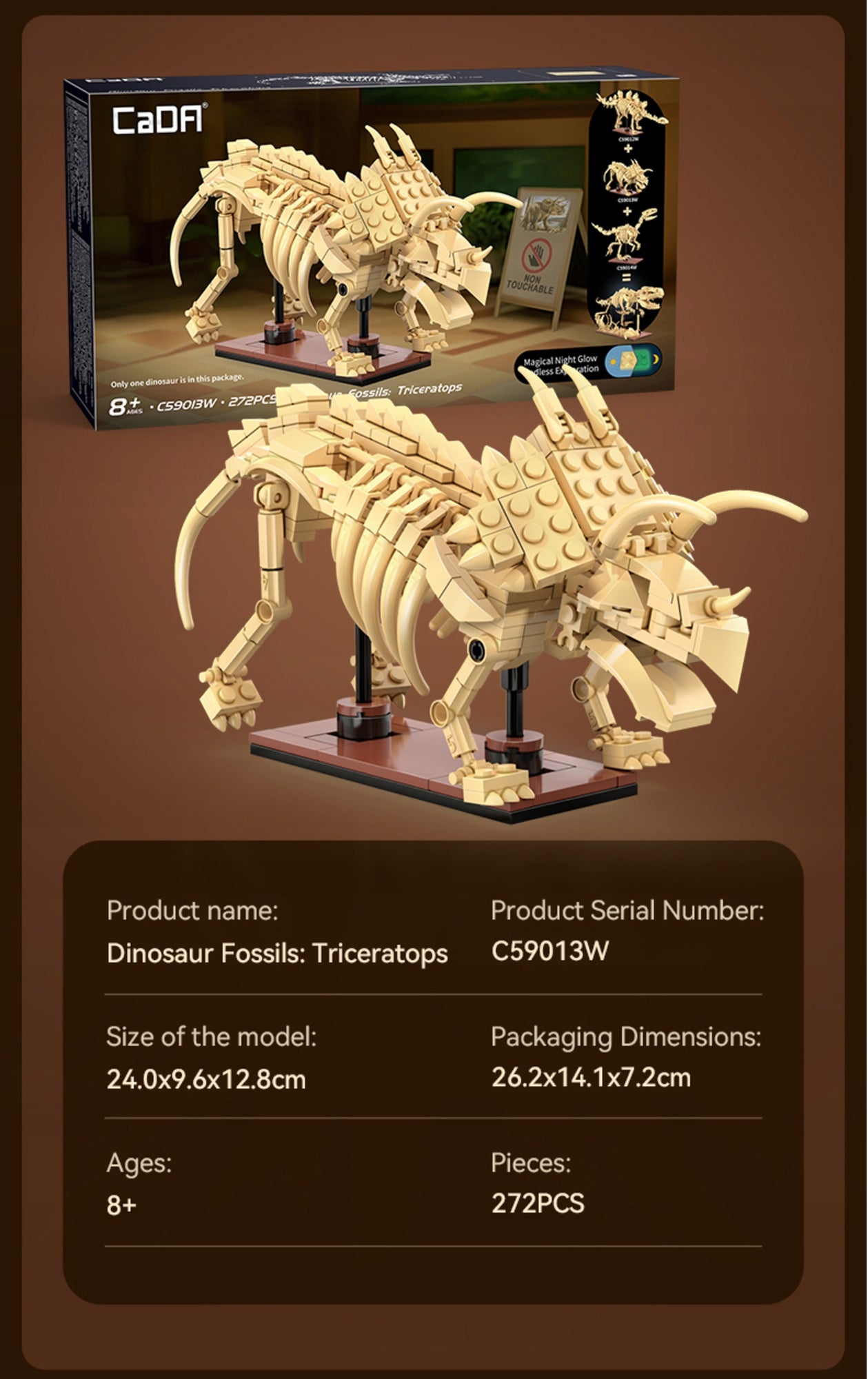 Statybiniai blokeliai CADA Rinkinys Skeletas Modelis D-sauras Triceratops Fosilijos 272