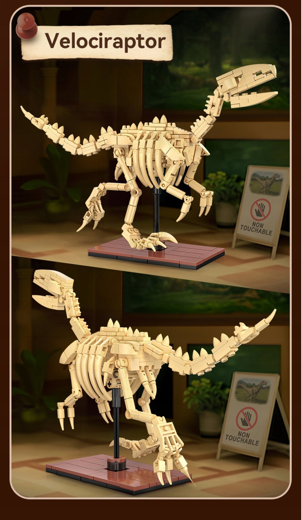 KLOCKAI CADA VELOCIRAPTOR SKELETAS MODELIS DINZAURAS FOSILIJOS 256 EL CADA