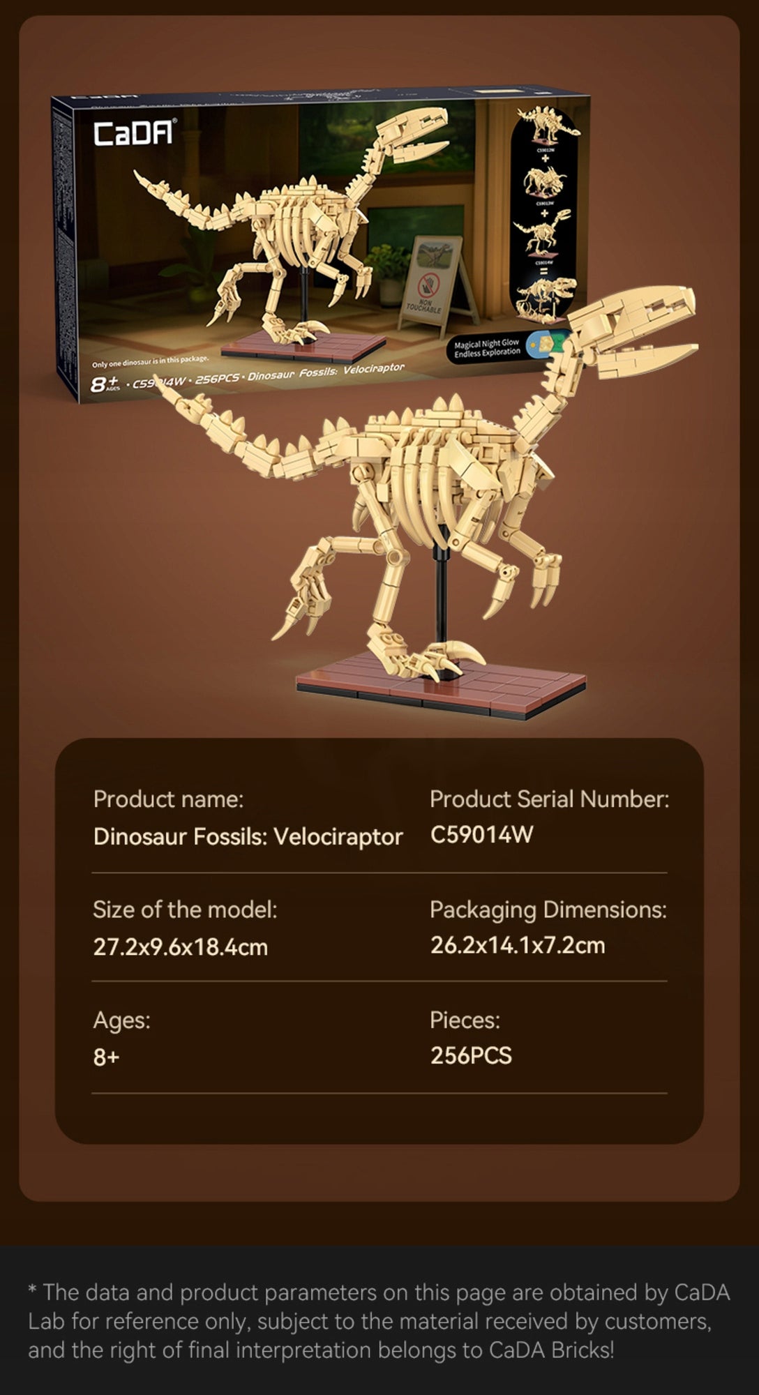 KLOCKAI CADA VELOCIRAPTOR SKELETAS MODELIS DINZAURAS FOSILIJOS 256 EL CADA