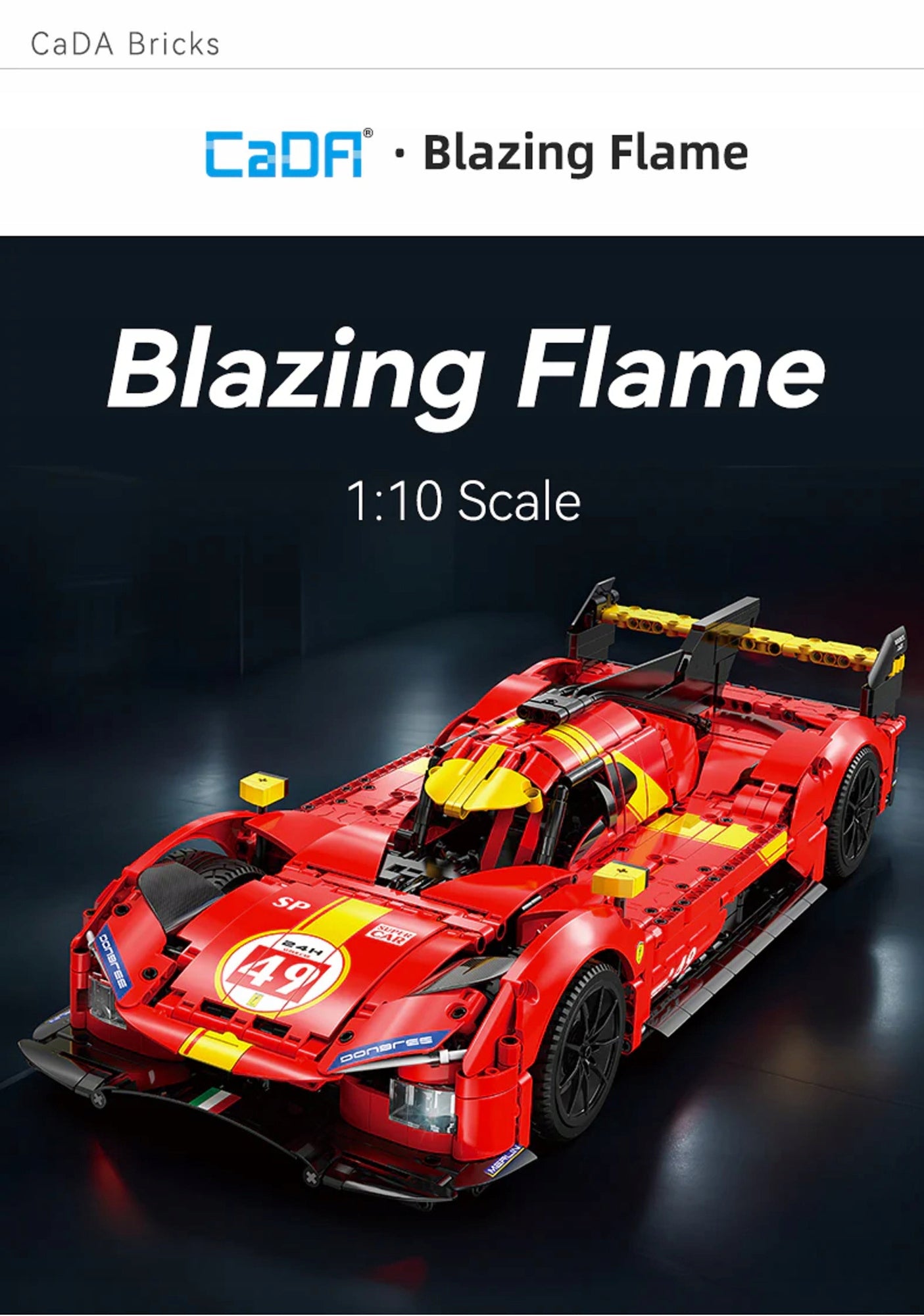 Konstruojami blokeliai CADA AUTOMOBILIS 51CM RAUDONAS BLAZING FLAME 1518 EL 1:10