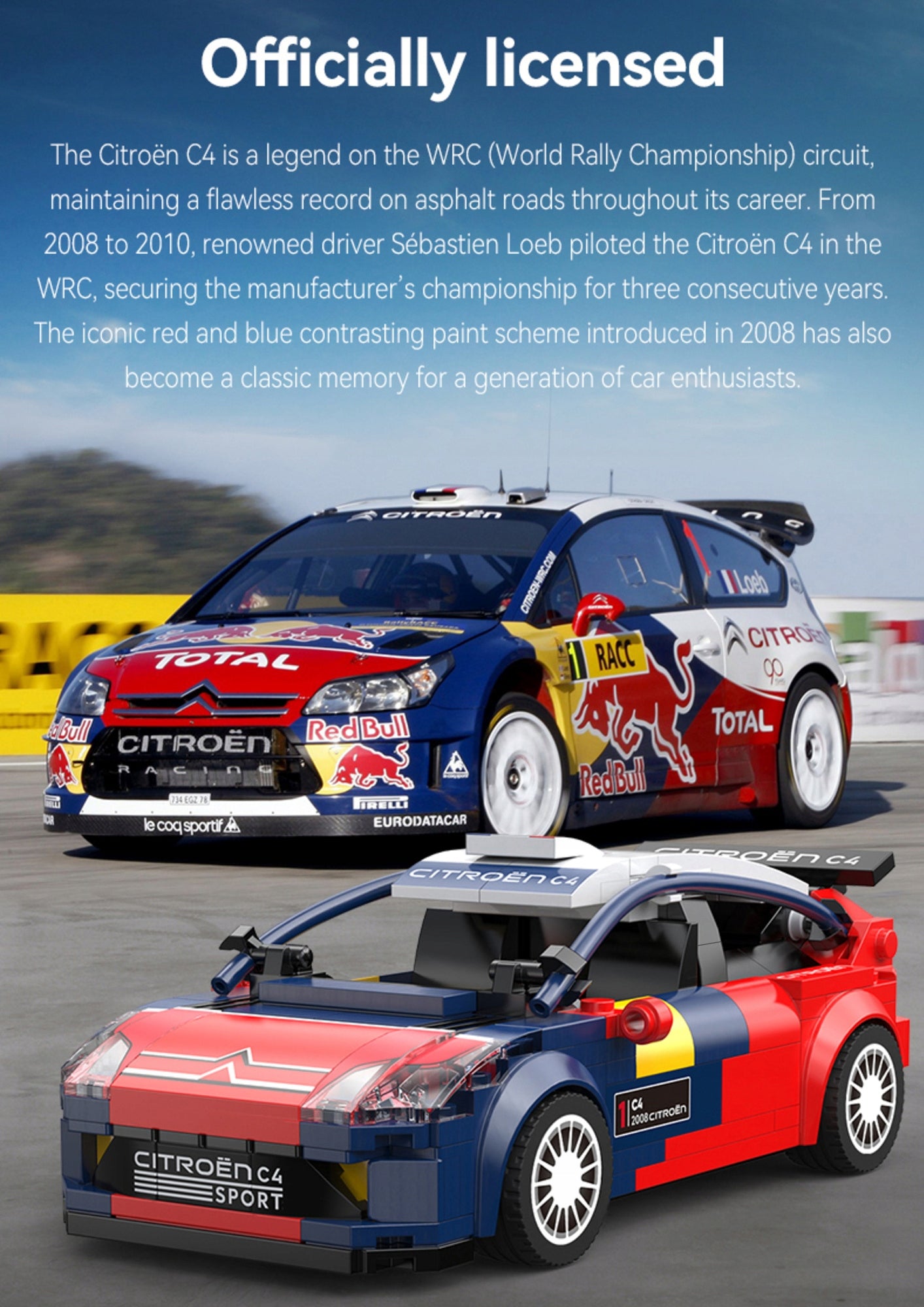 CaDA konstrukcinių blokelių lenktyninis automobilis CITROEN C4 WRC 296