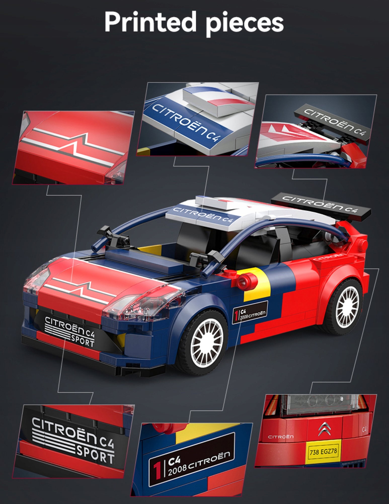 CaDA konstrukcinių blokelių lenktyninis automobilis CITROEN C4 WRC 296