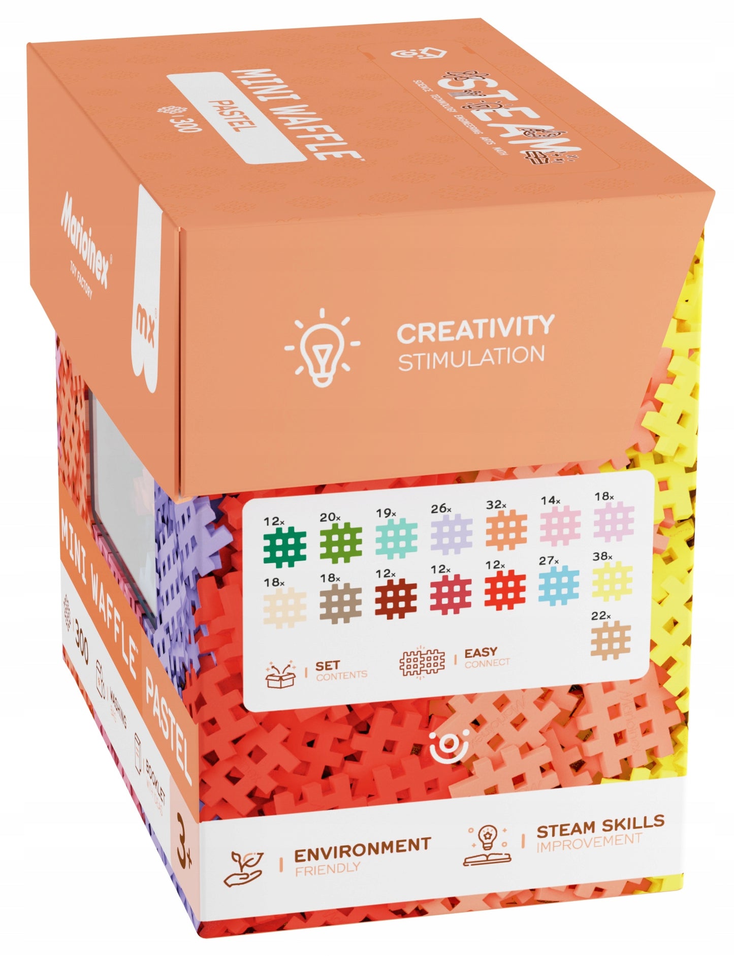 „MARIOINEX” MINI WAFFLE STATYBINĖ DETALĖ PASTELINĖ 300 ELEMENTŲ