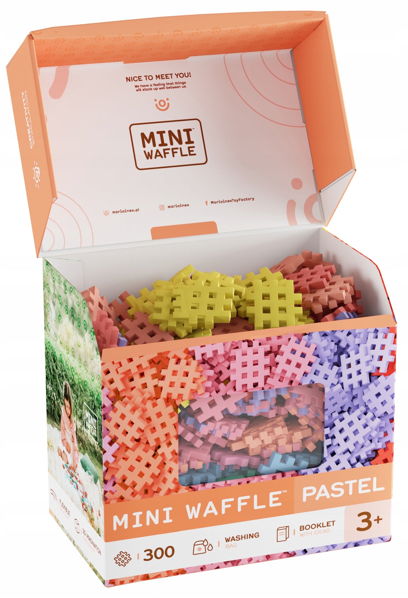 „MARIOINEX” MINI WAFFLE STATYBINĖ DETALĖ PASTELINĖ 300 ELEMENTŲ