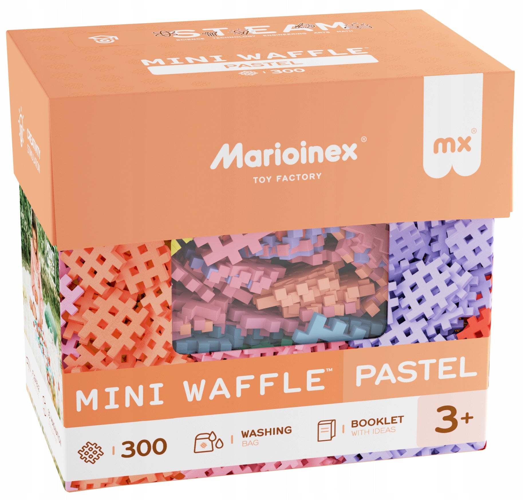 „MARIOINEX” MINI WAFFLE STATYBINĖ DETALĖ PASTELINĖ 300 ELEMENTŲ