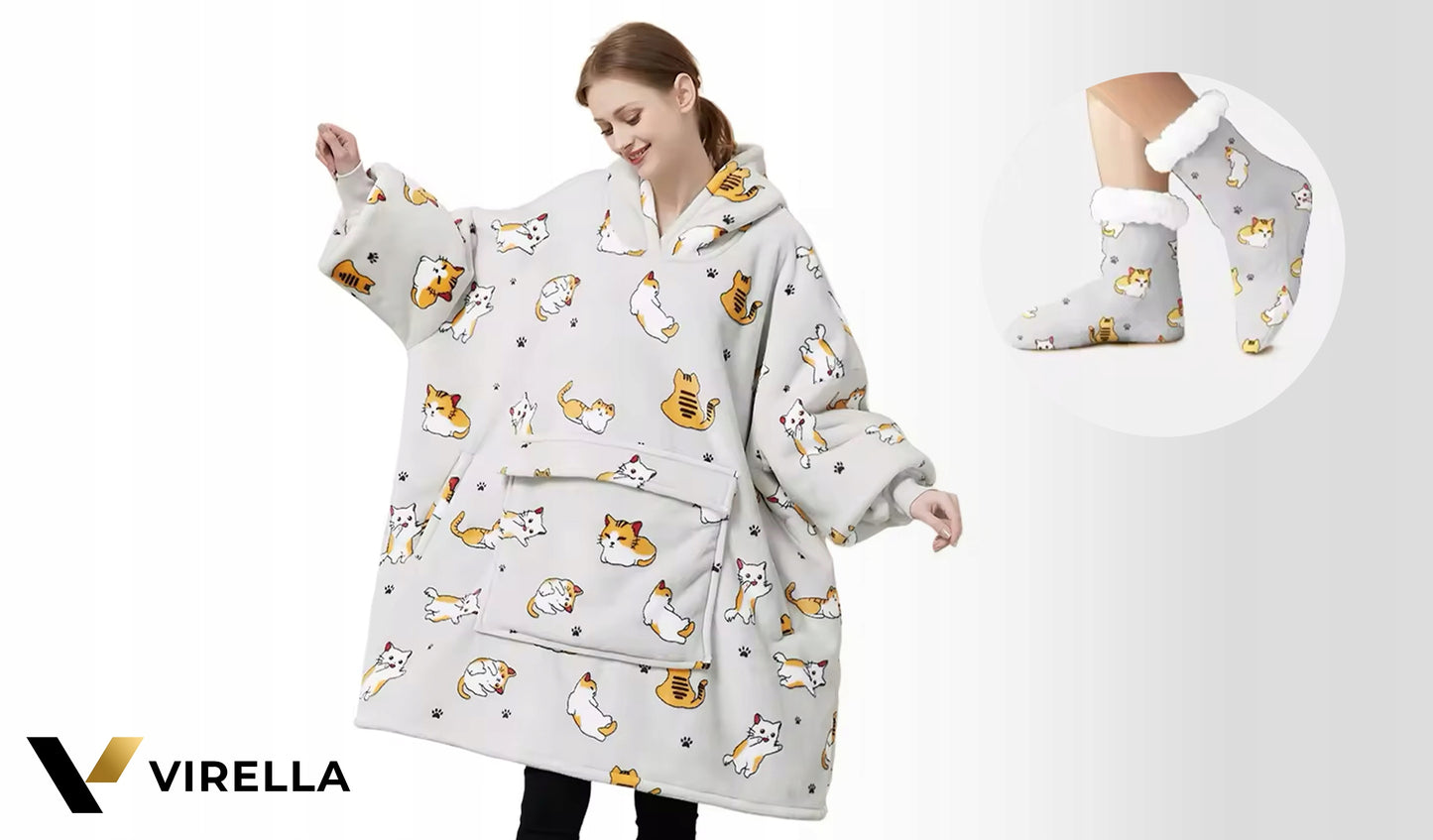 KOC BLUZA OVERSIZE STORA KAŠMIRIRO PLIŪRO KAPISONAS SU KATĖMIS FUTRZAK XXL + KOJINĖS