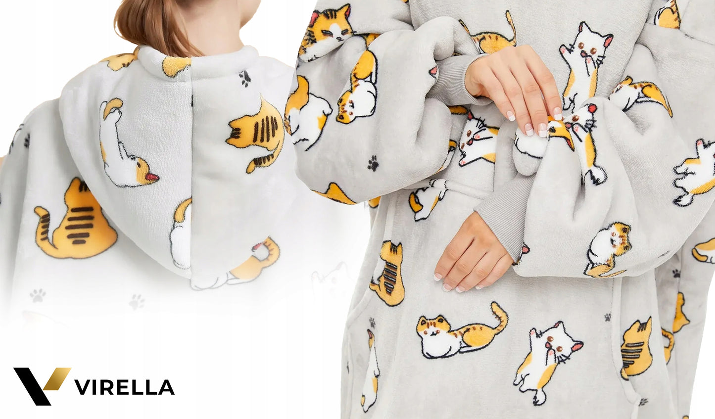 KOC BLUZA OVERSIZE STORA KAŠMIRIRO PLIŪRO KAPISONAS SU KATĖMIS FUTRZAK XXL + KOJINĖS