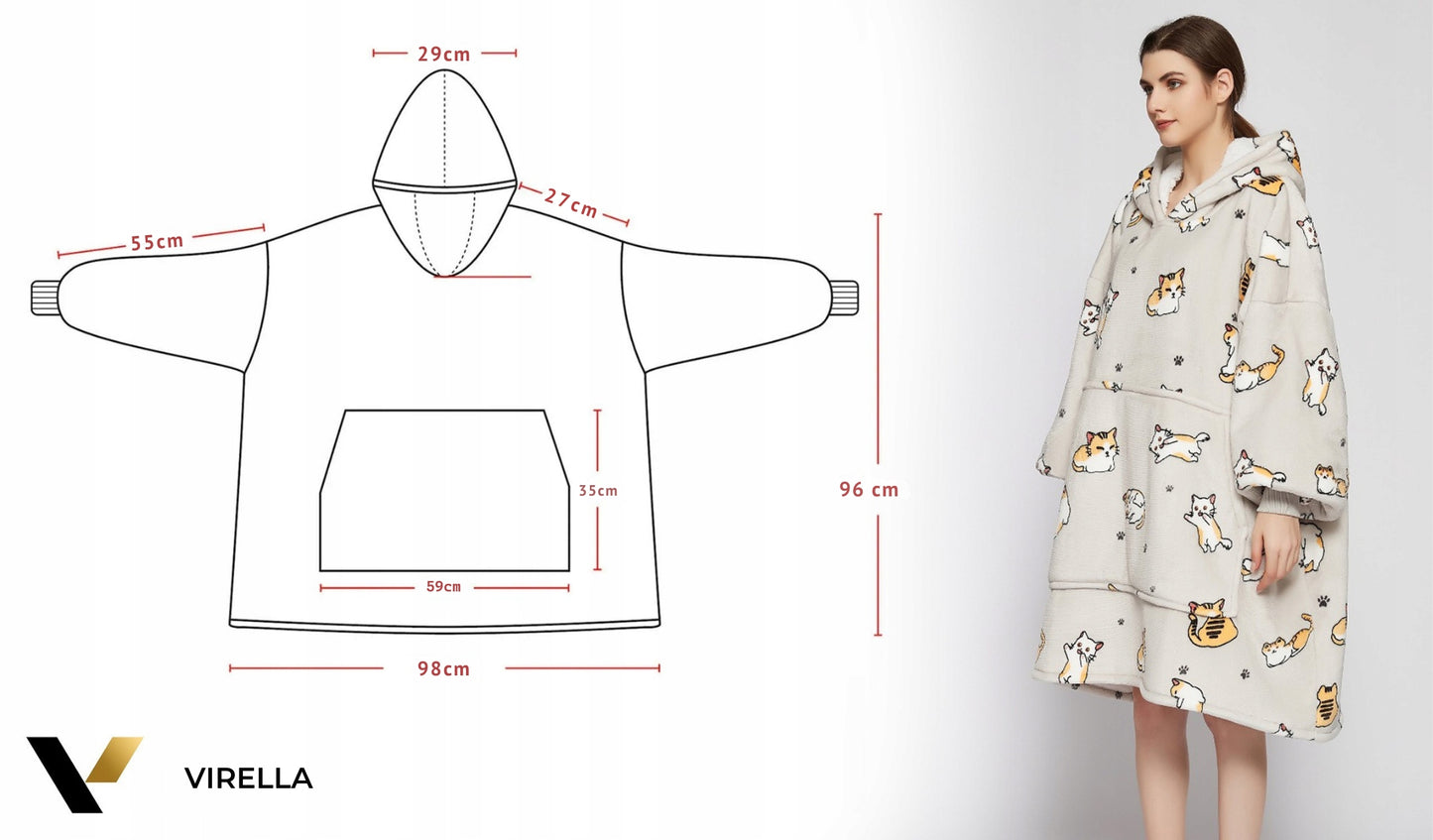 KOC BLUZA OVERSIZE STORA KAŠMIRIRO PLIŪRO KAPISONAS SU KATĖMIS FUTRZAK XXL + KOJINĖS