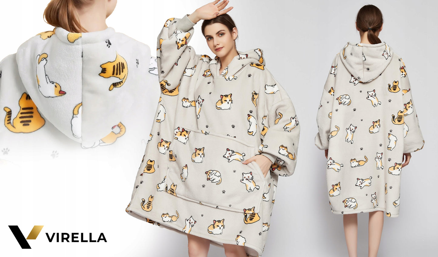 KOC BLUZA OVERSIZE STORA KAŠMIRIRO PLIŪRO KAPISONAS SU KATĖMIS FUTRZAK XXL + KOJINĖS