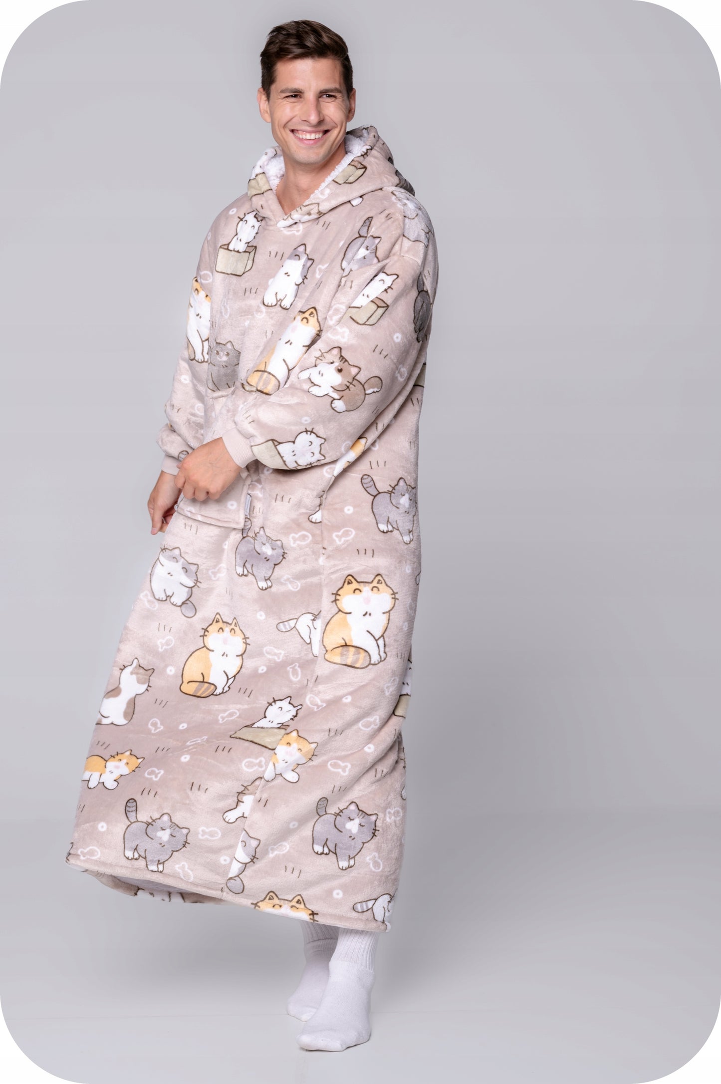 KOC BLUZA Oversize Šilta Stora KOCOBLUZA 2in1XXL Ilga Katinas Kailinis Šildytuvas