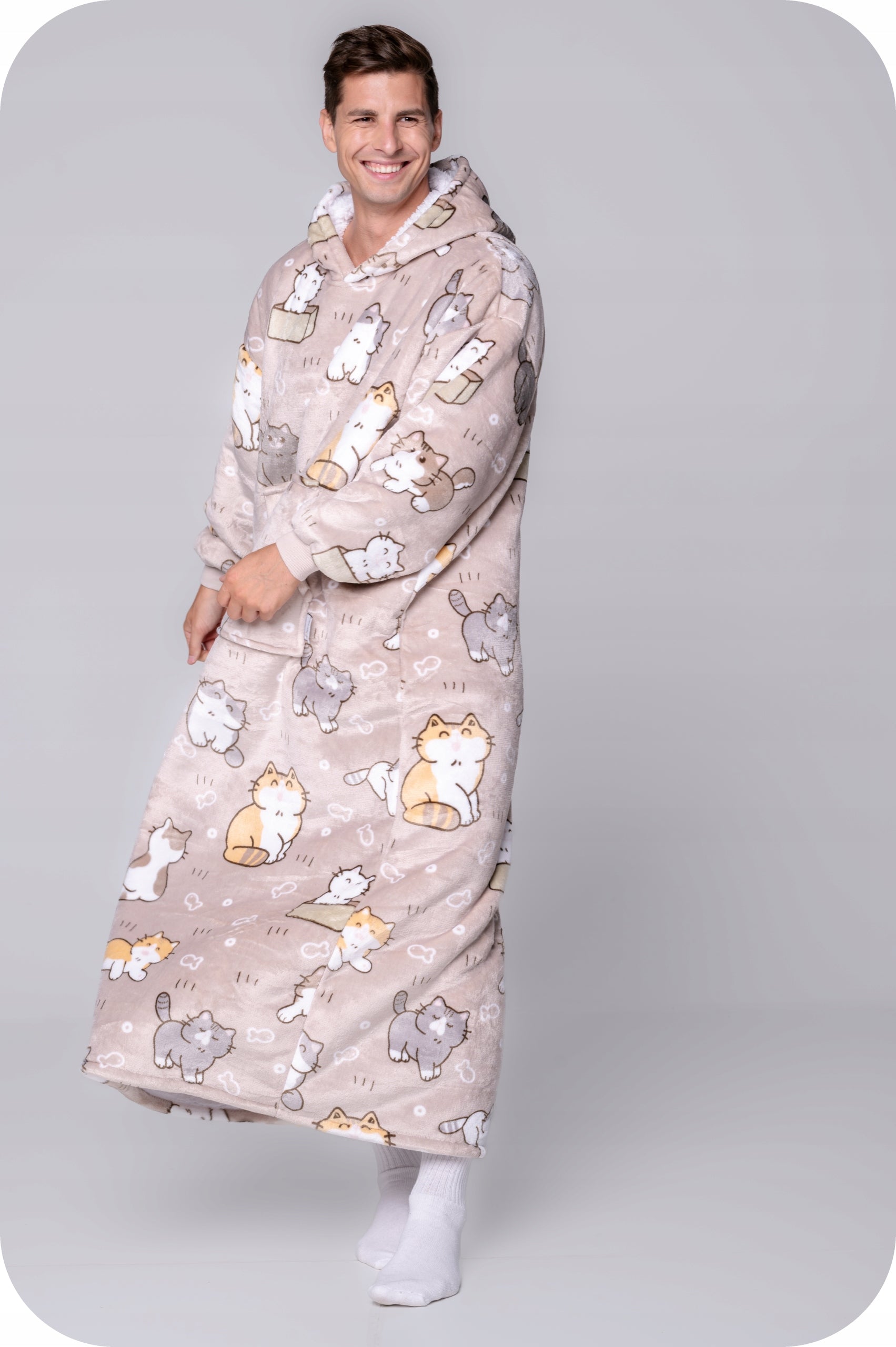 KOC BLUZA Oversize Šilta Stora KOCOBLUZA 2in1XXL Ilga Katinas Kailinis Šildytuvas